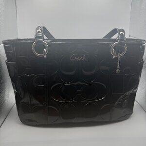Authentic COACH F17728 Op Art Signature Embossed Patent Leather Shoulder Bag